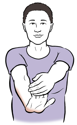 Person doing wrist extension stretch.